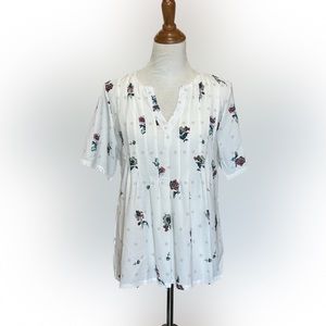 Womens Floral Print White Blouse Large
